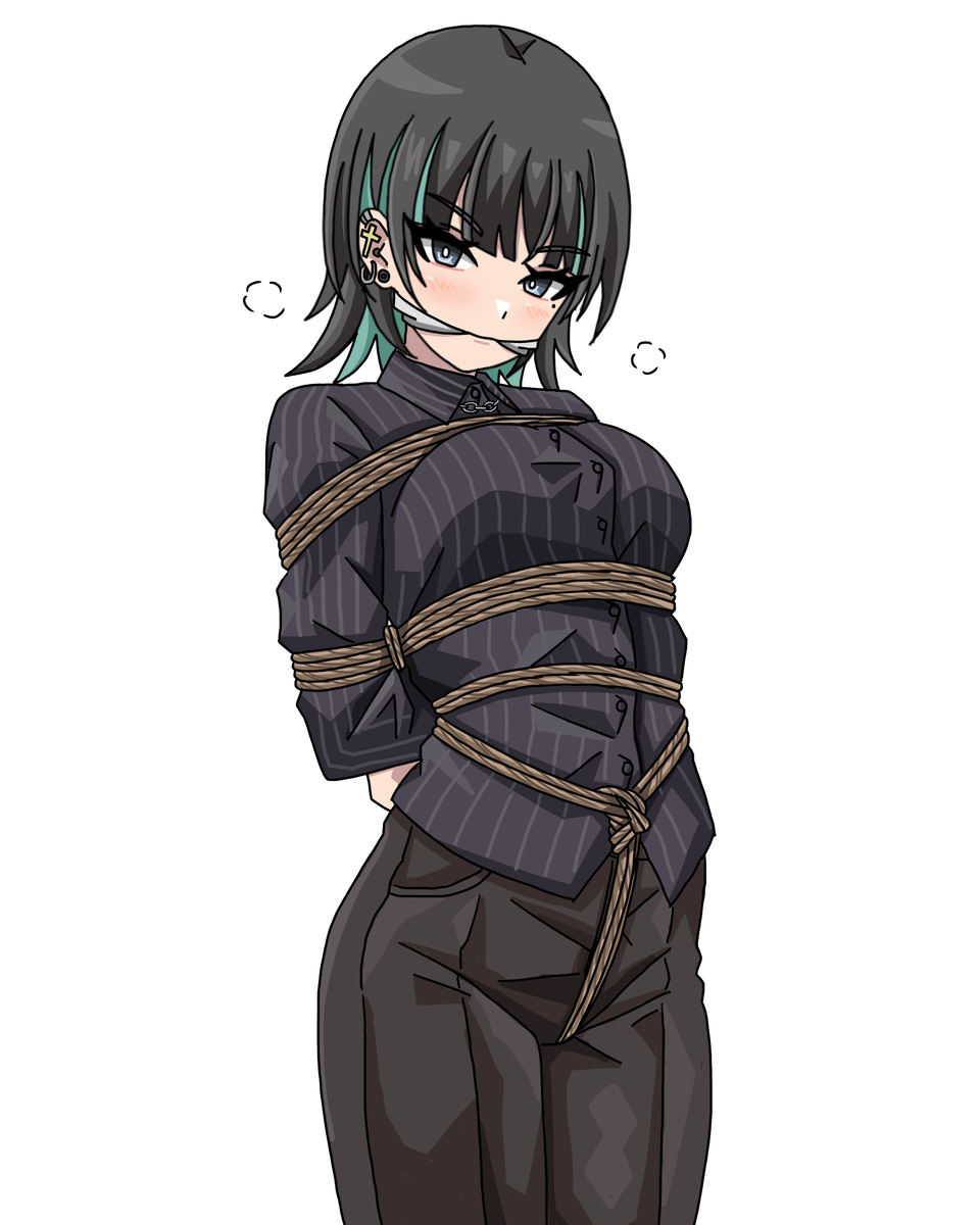 This is a pixiv picture whose title is ウルフカット女子の緊縛.