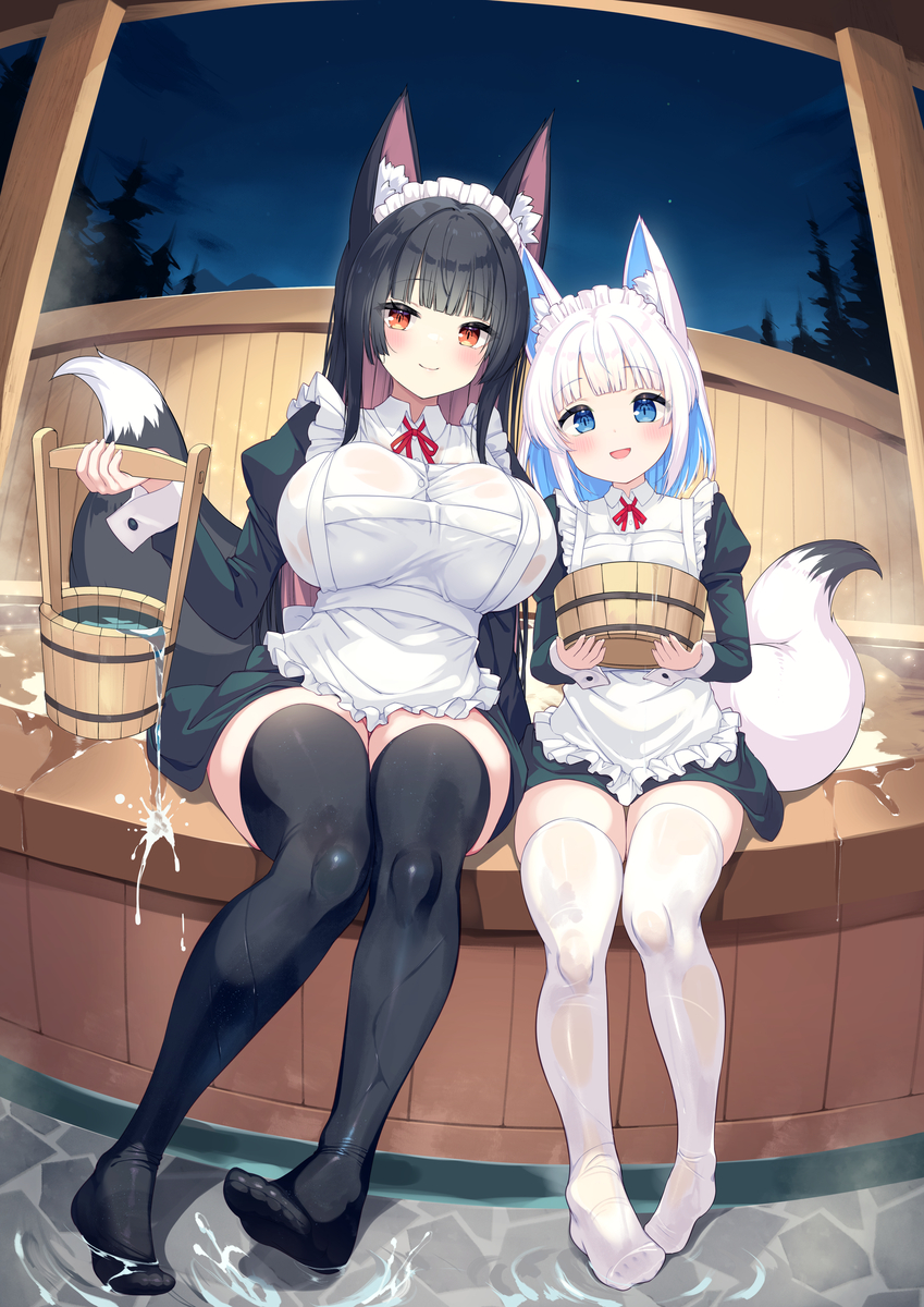 This is a pixiv picture whose title is まだまだ寒い日もあるので、きつね温泉であたたまってください🦊🦊💕.