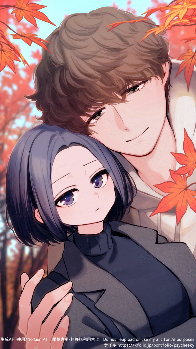 This is a pixiv picture whose title is 紅葉デート.