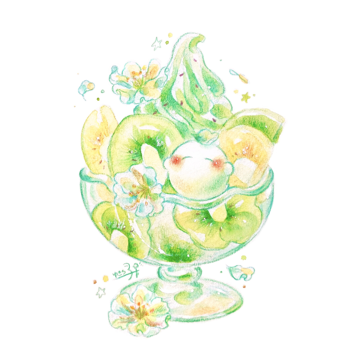 This is a pixiv picture whose title is 花咲くキウイパフェ.