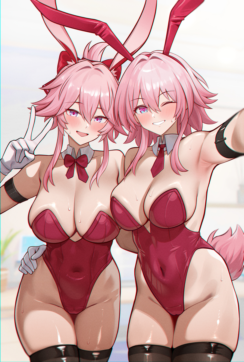 This is a pixiv picture whose title is Double Pink bunny 🩷🩷.
