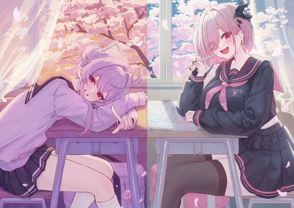 This is a pixiv picture whose title is 💜🩷.