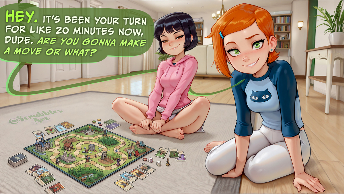This is a pixiv picture whose title is Gamerz...? (Gwen & Julia).
