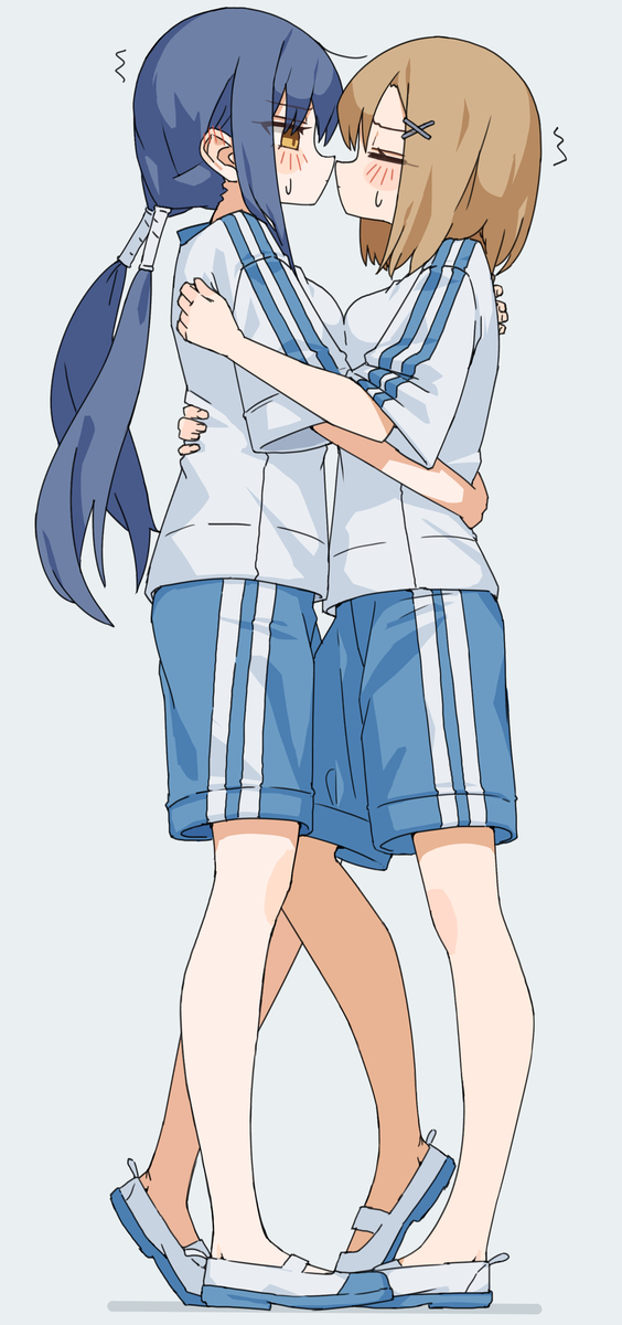 This is a pixiv picture whose title is 二人とも大きいのでギリギリ届かない.