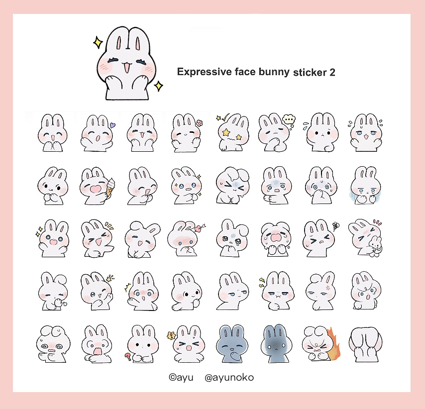 This is a pixiv picture whose title is 表情豊かなうさぎスタンプ2.