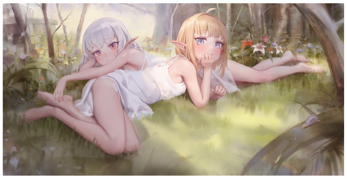 This is a pixiv picture whose title is Tasia & Solena – Meadow Silence.