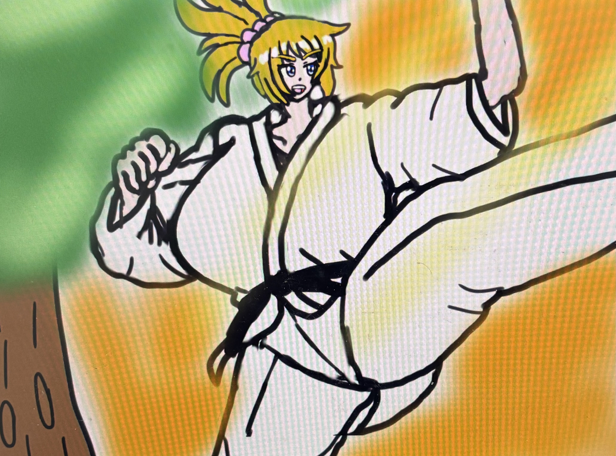 This is a pixiv picture whose title is 夕日の空手娘・フミナ先輩✨🥋✨.