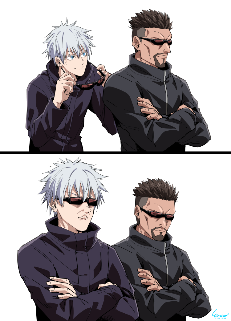 This is a pixiv picture whose title is 【Skeb絵】夜蛾学長と五条.