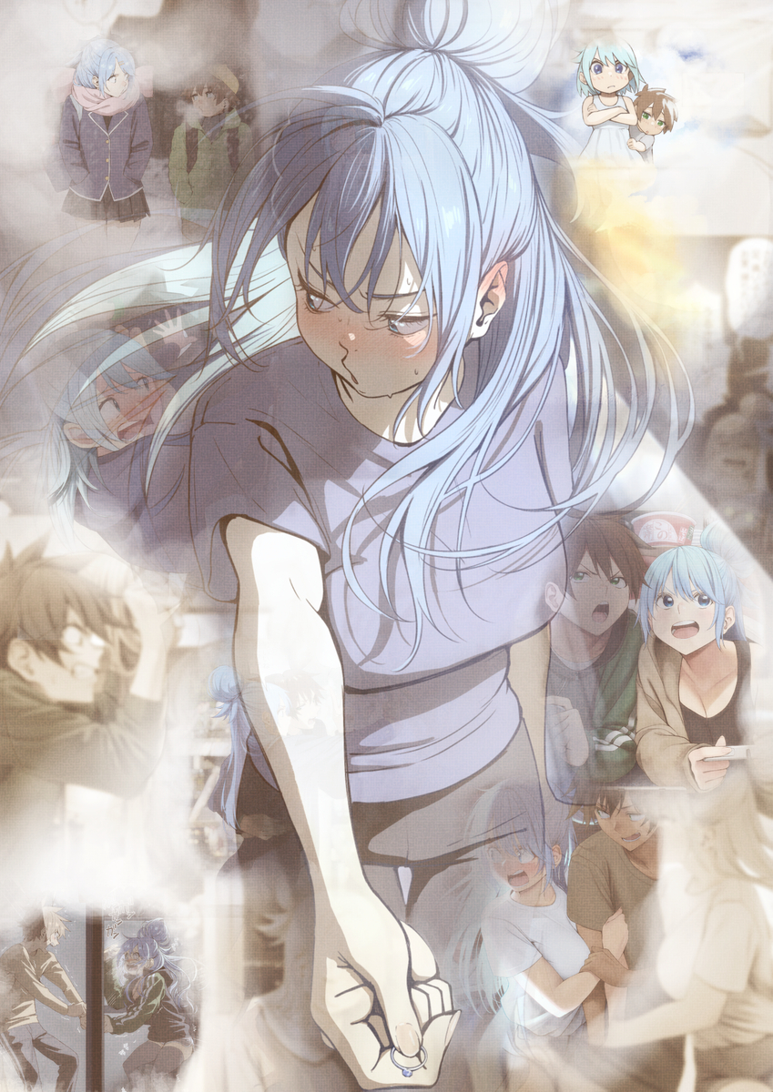 This is a pixiv picture whose title is 『一生、カズマのそばにいるアクア』.