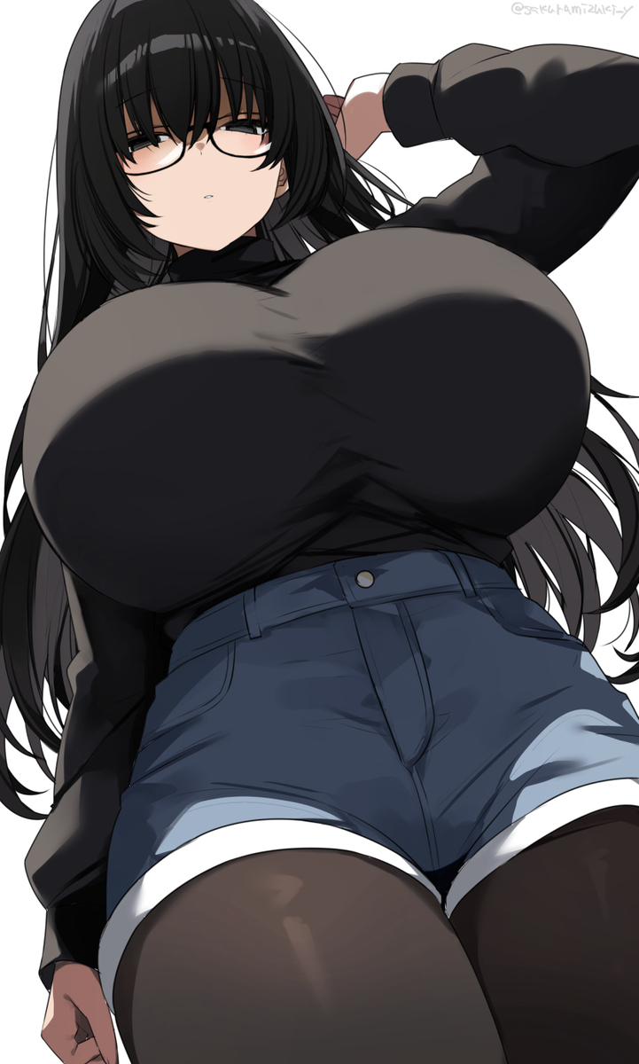 This is a pixiv picture whose title is 目が死んでる眼鏡ちゃん.
