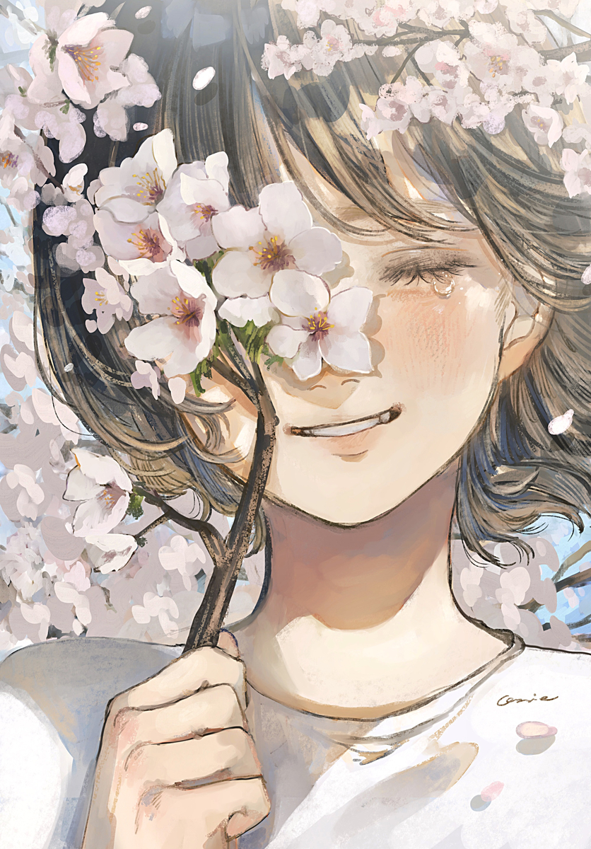 This is a pixiv picture whose title is 泣きっ面に花.