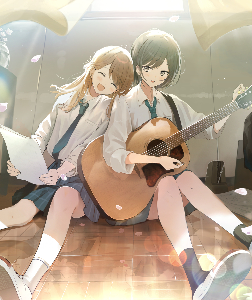 This is a pixiv picture whose title is 「新曲聴かせて」.