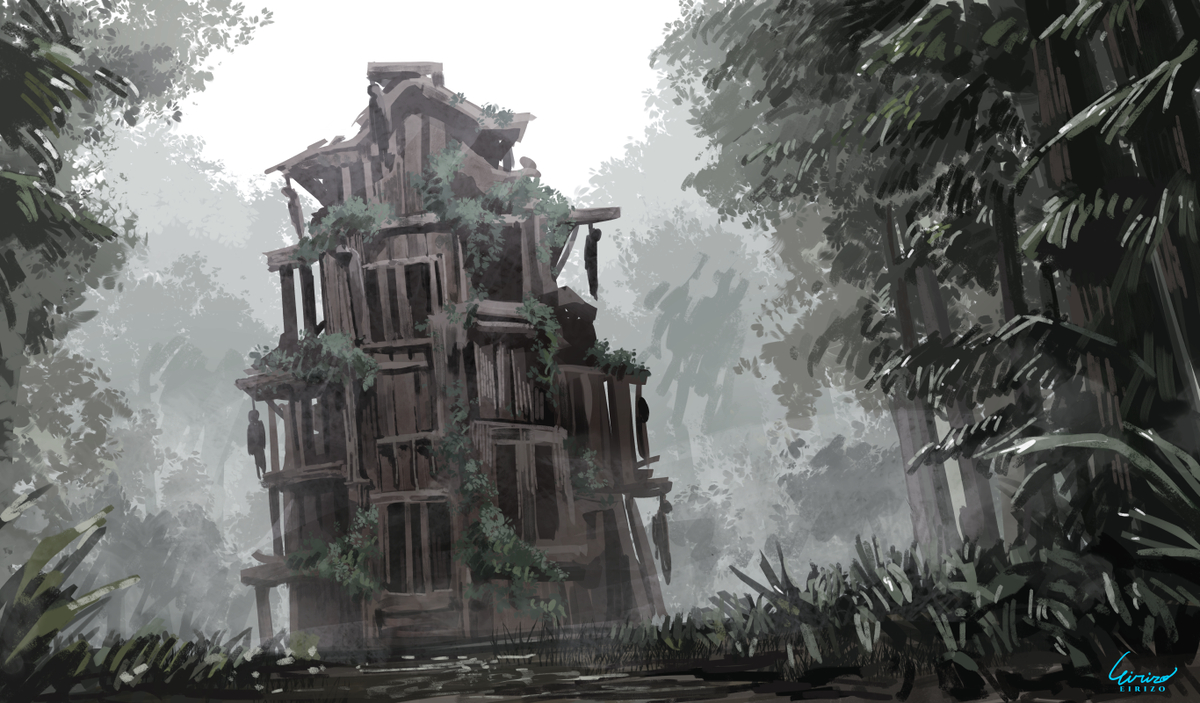 This is a pixiv picture whose title is 森廃墟.