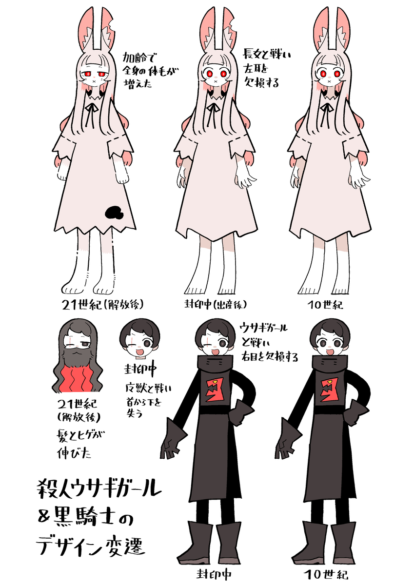 This is a pixiv picture whose title is デザインの変遷_殺人ウサギガール.