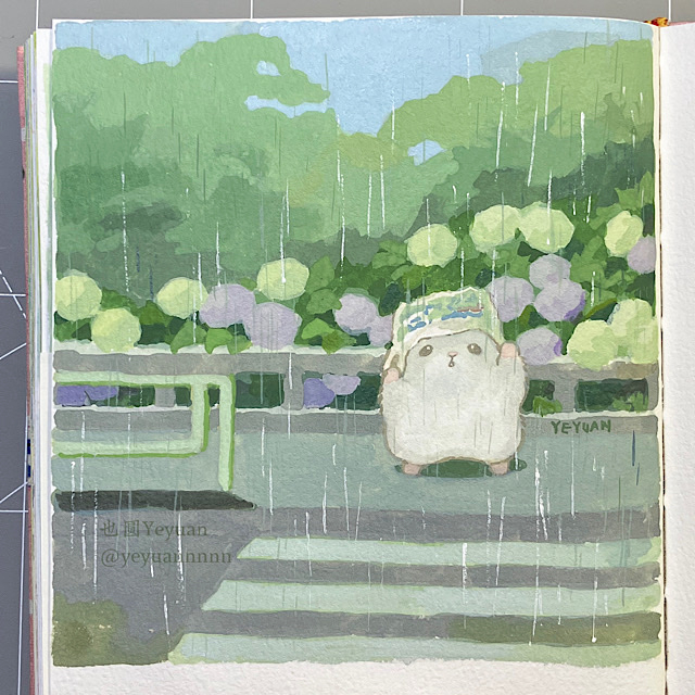This is a pixiv picture whose title is 急な雨.
