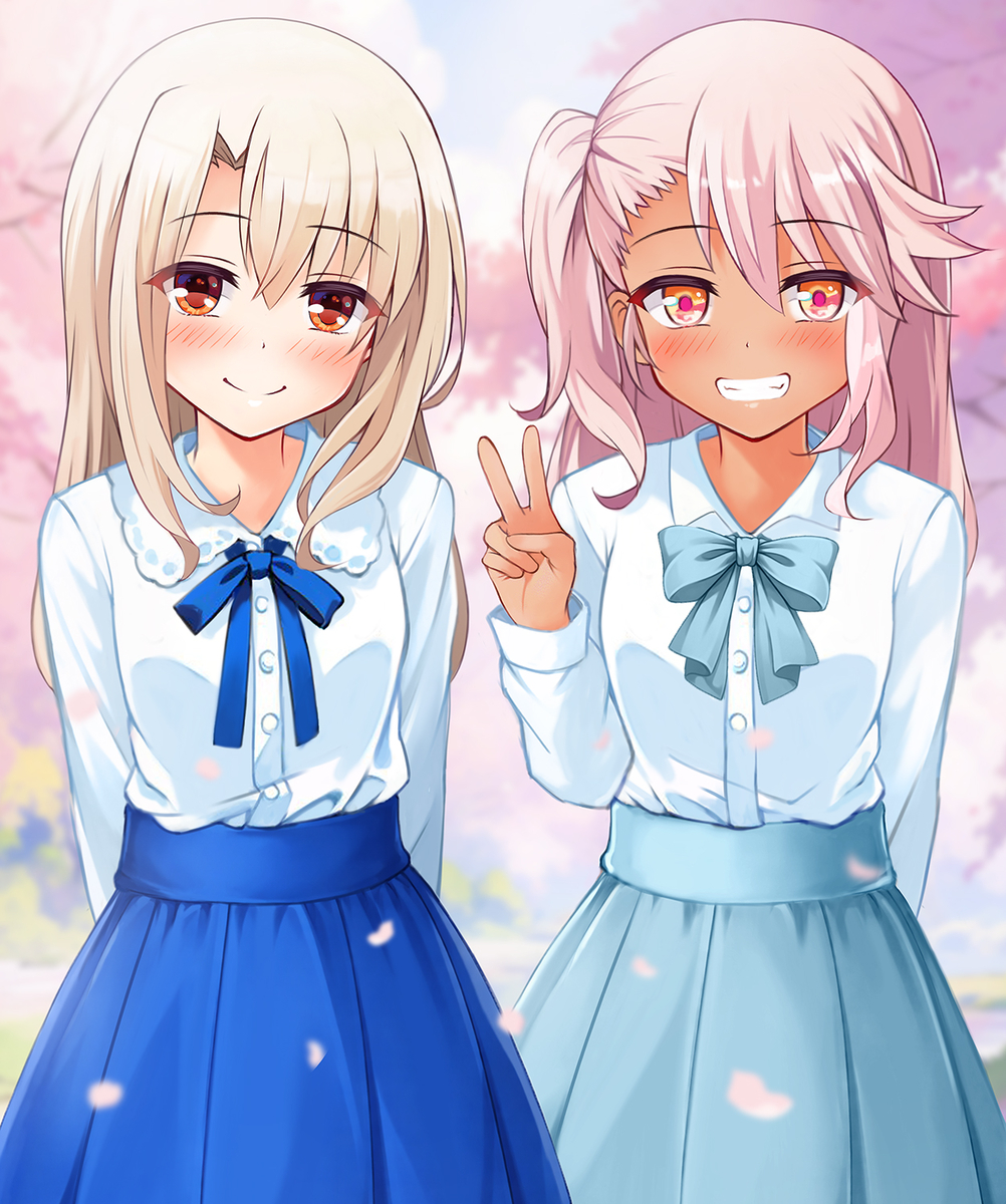 This is a pixiv picture whose title is お花見撮影イリヤ・クロ.