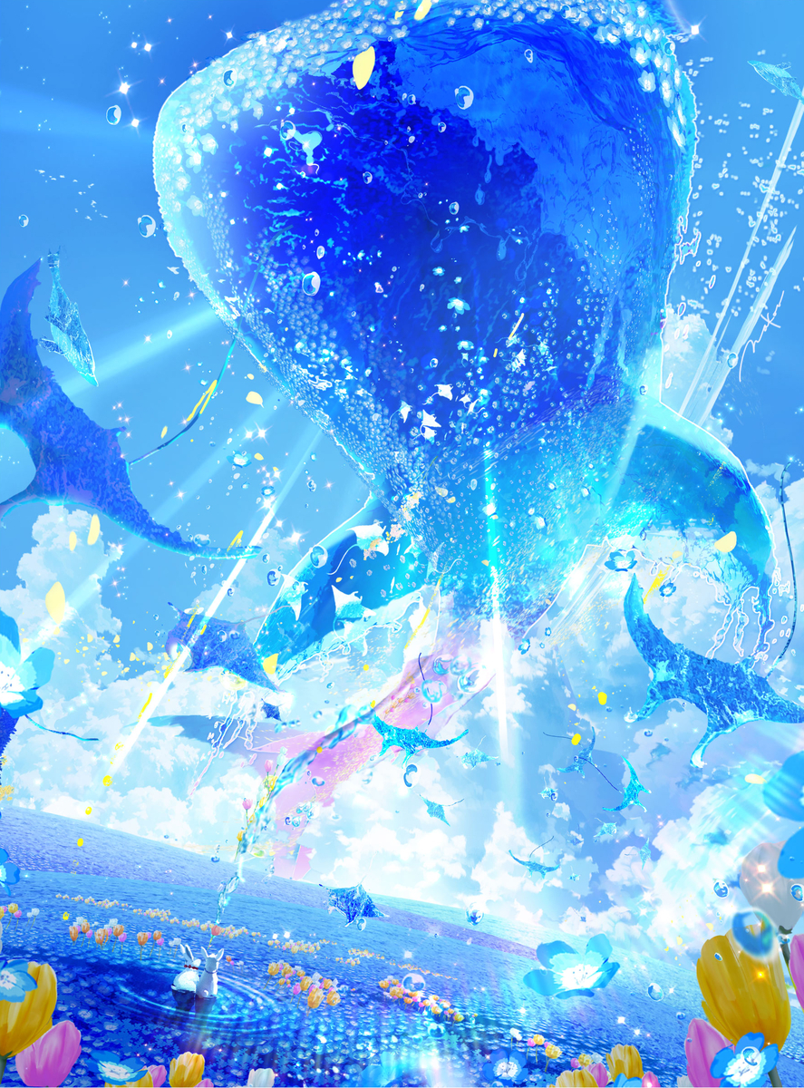 This is a pixiv picture whose title is ネモフィラの海を泳ぐ青.
