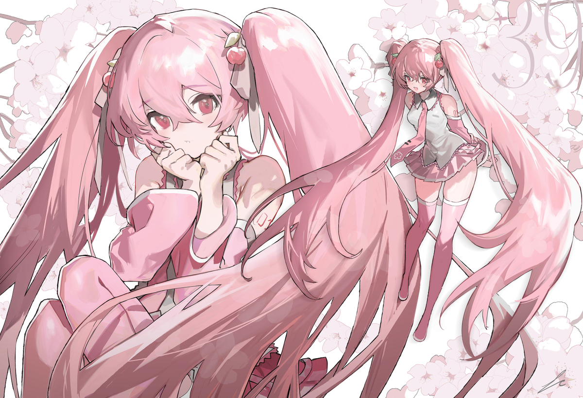 This is a pixiv picture whose title is 桜ミク.