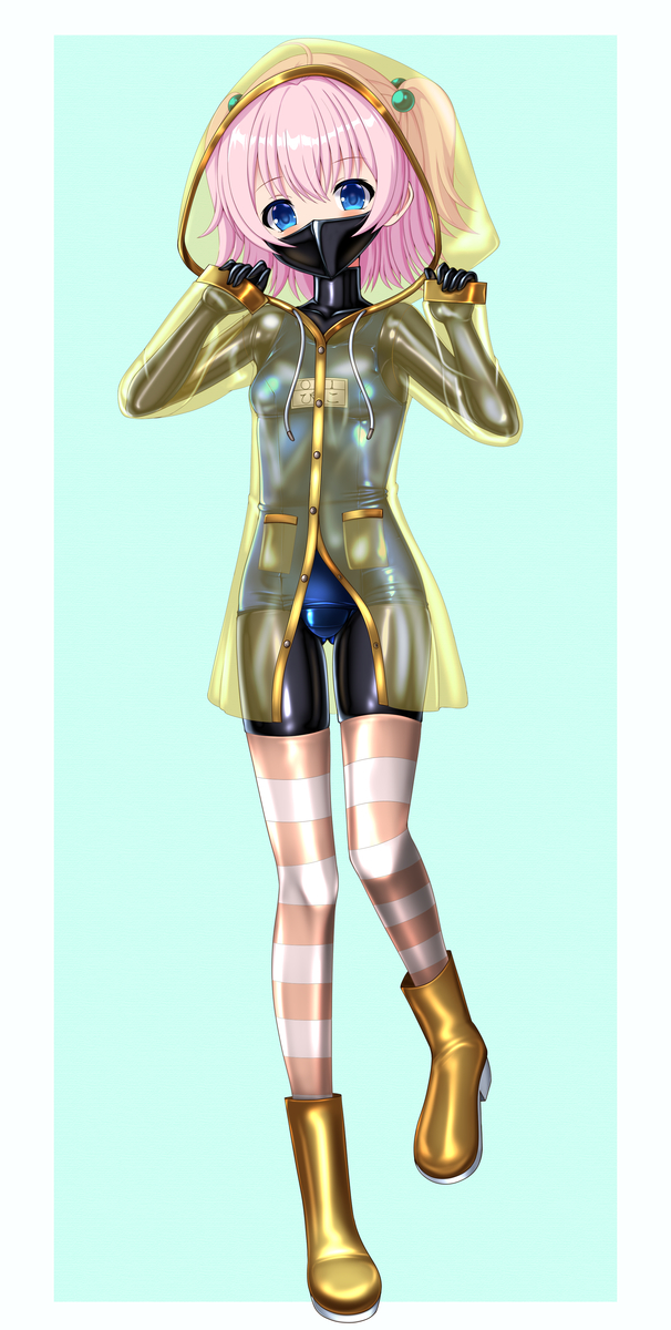 This is a pixiv picture whose title is スク水レインコートのうちの娘！.