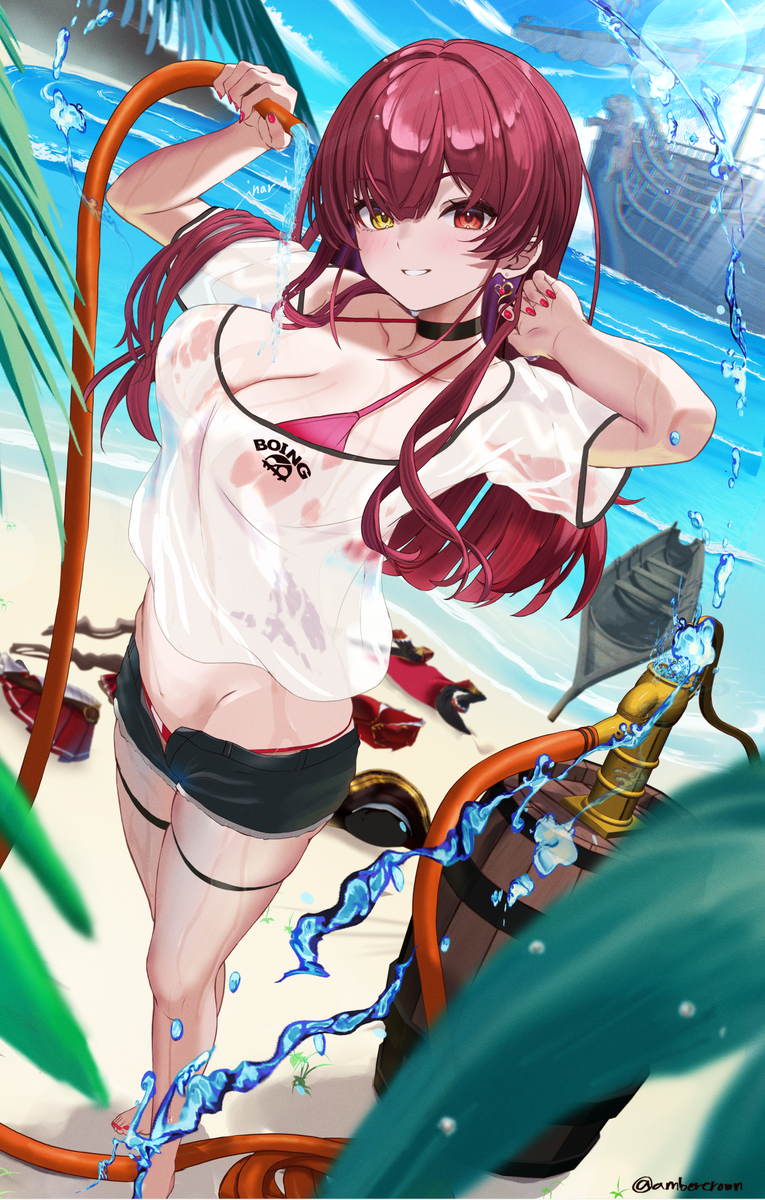 This is a pixiv picture whose title is 水浴び船長.