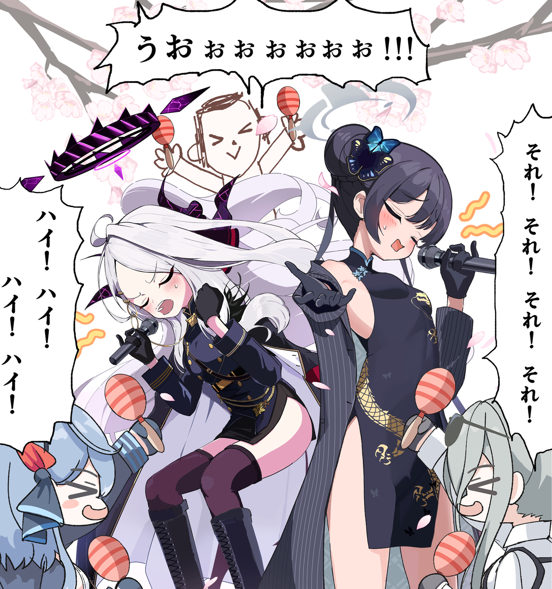 This is a pixiv picture whose title is お花見で大熱唱♪.