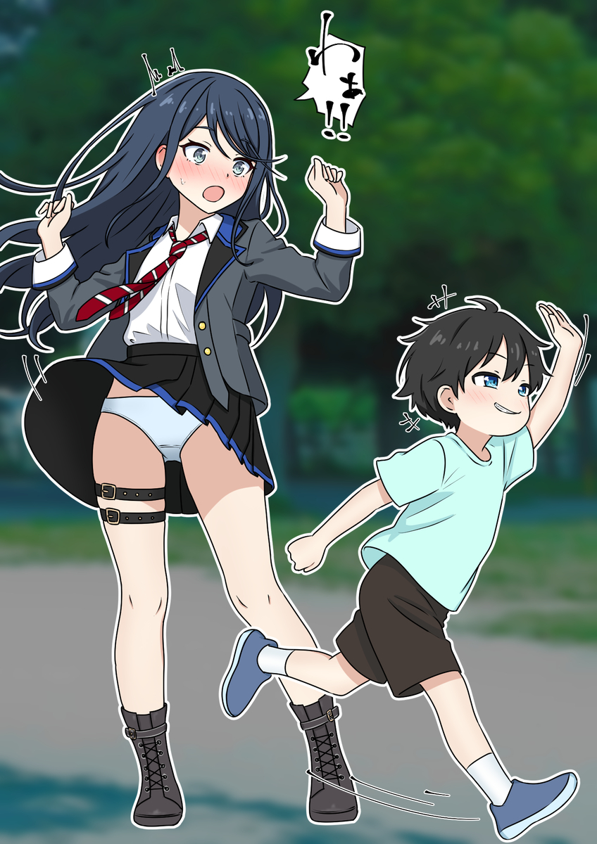 This is a pixiv picture whose title is スカートめくられ一歌.