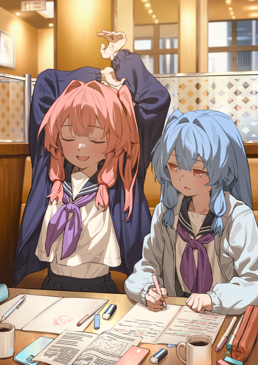 This is a pixiv picture whose title is ファミレス姉妹ちゃん.