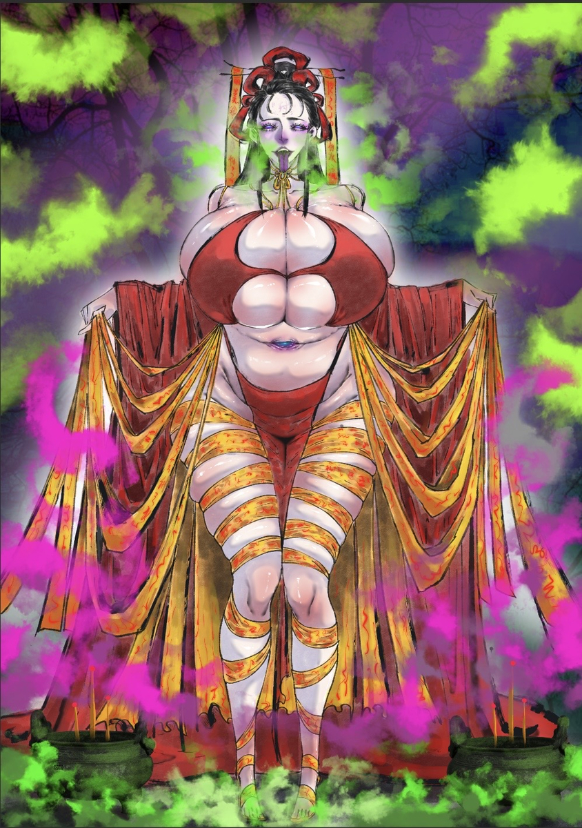 This is a pixiv picture whose title is 不好！！女鬼的肚脐封印被人摘了！！.
