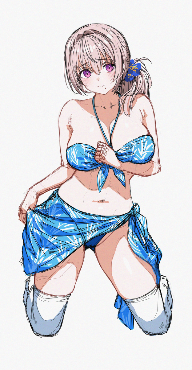 This is a pixiv picture whose title is 青い水着の沙穂さん.