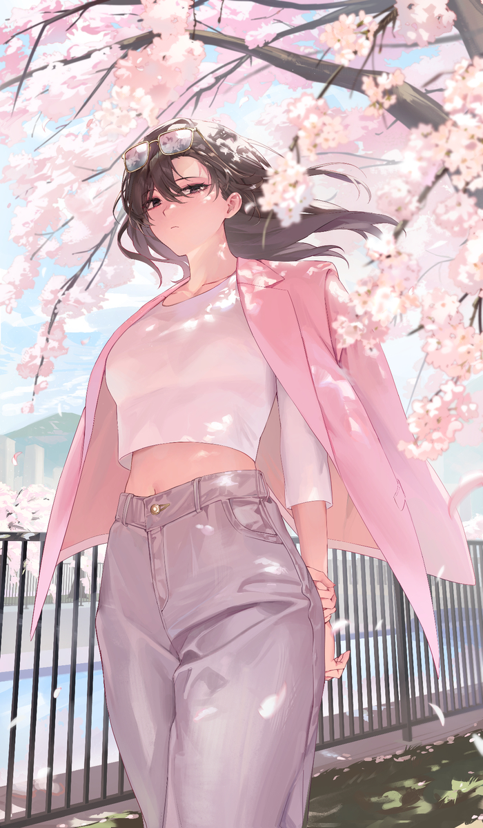 This is a pixiv picture whose title is 遅刻だけどまだ春.