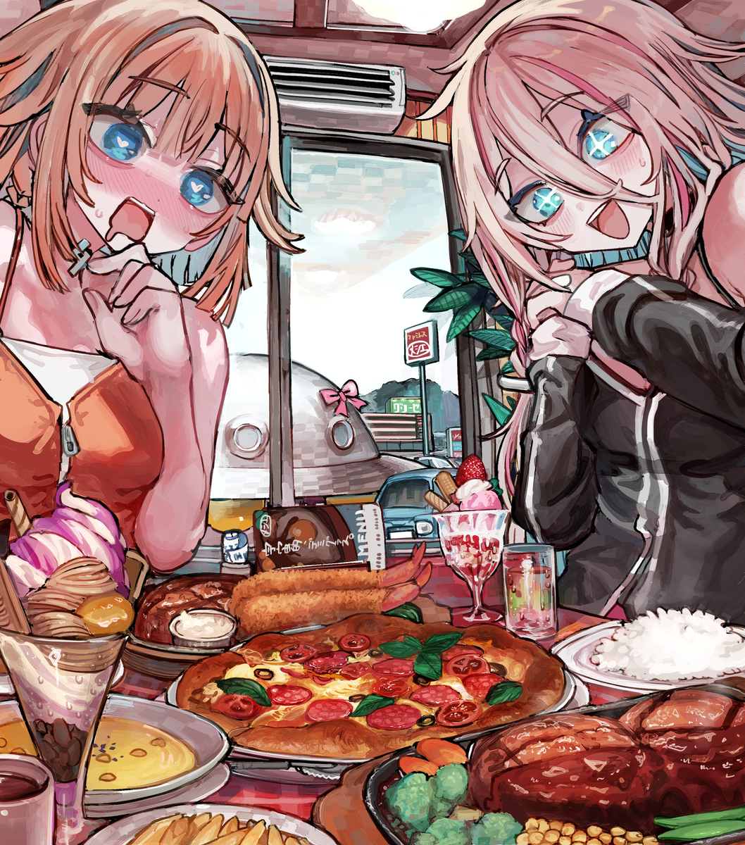 This is a pixiv picture whose title is ファミレス満喫ARIA姉妹.