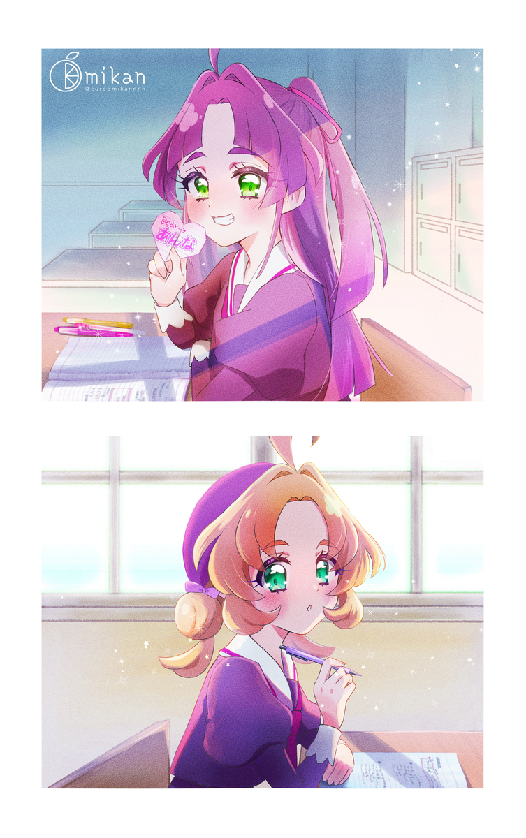 This is a pixiv picture whose title is 授業中あんみく.