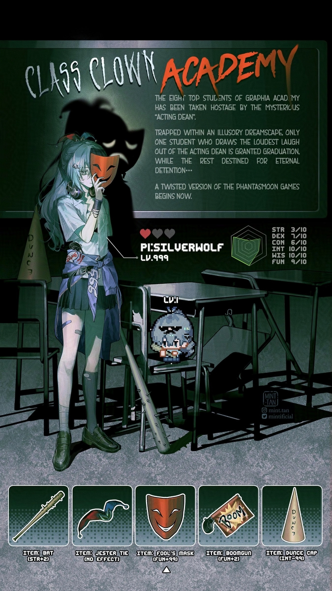 This is a pixiv picture whose title is SilverWolf: Class Clown Academy.