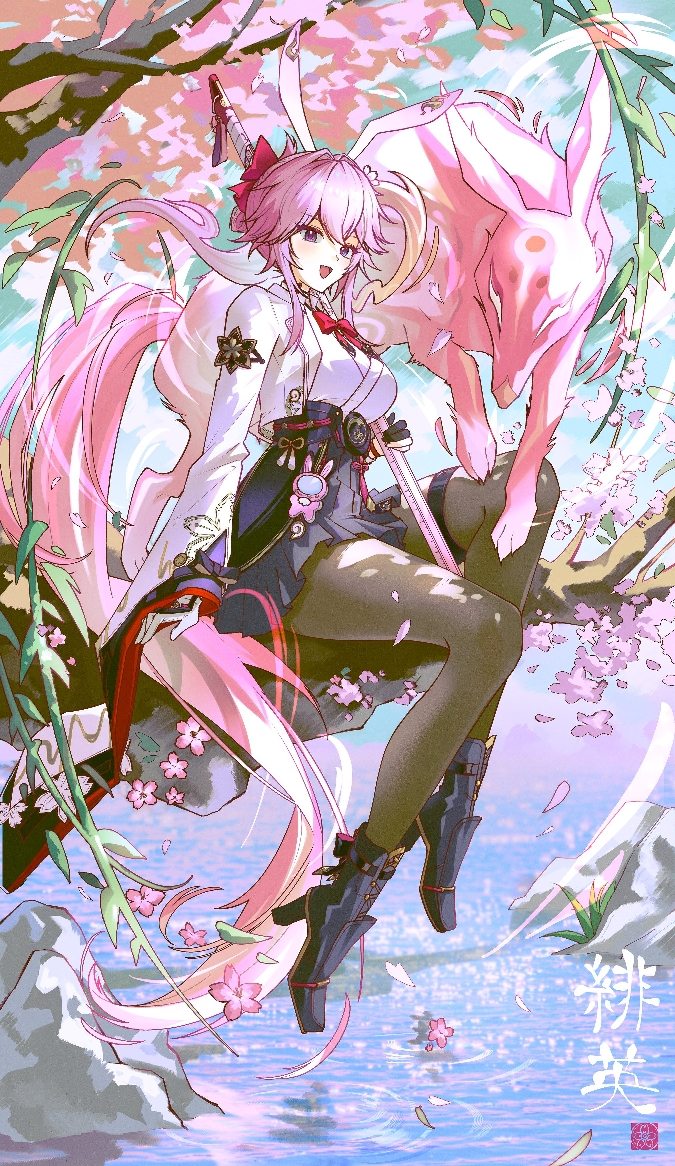This is a pixiv picture whose title is 🌸🦊🌸.
