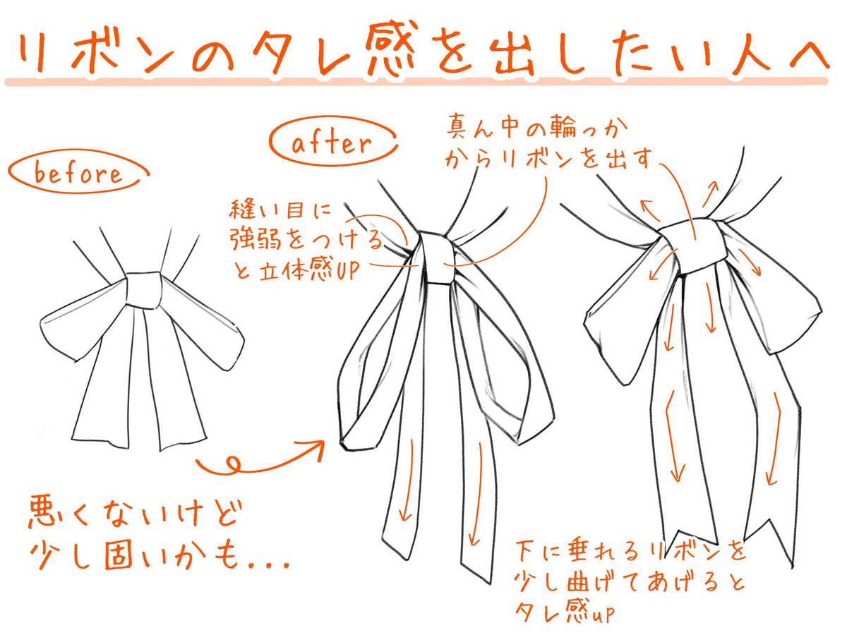 This is a pixiv picture whose title is リボンのタレ感を出したい人へ.