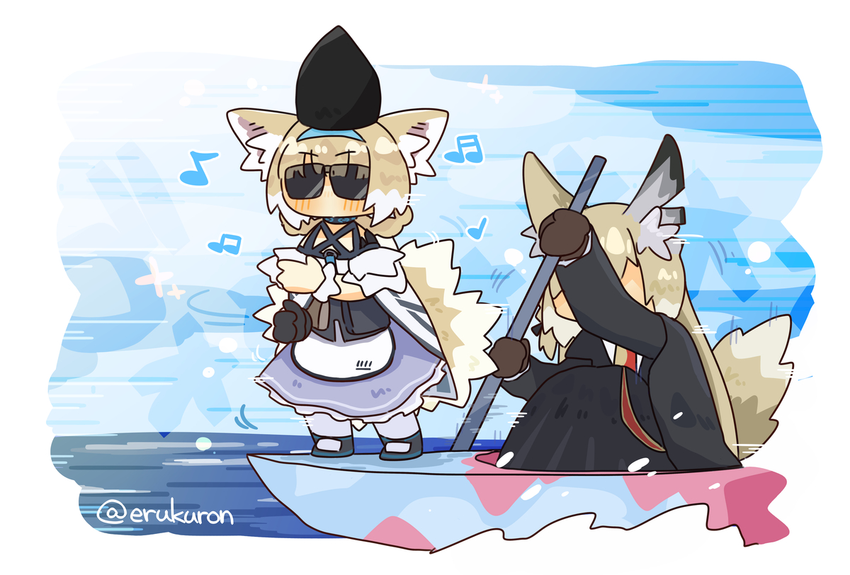 This is a pixiv picture whose title is ボートを漕ぐスズラン親子.