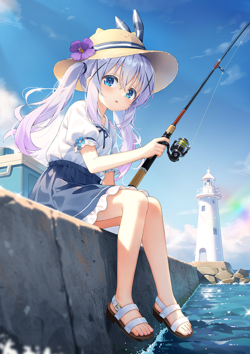 This is a pixiv picture whose title is 魚釣るチノちゃん.