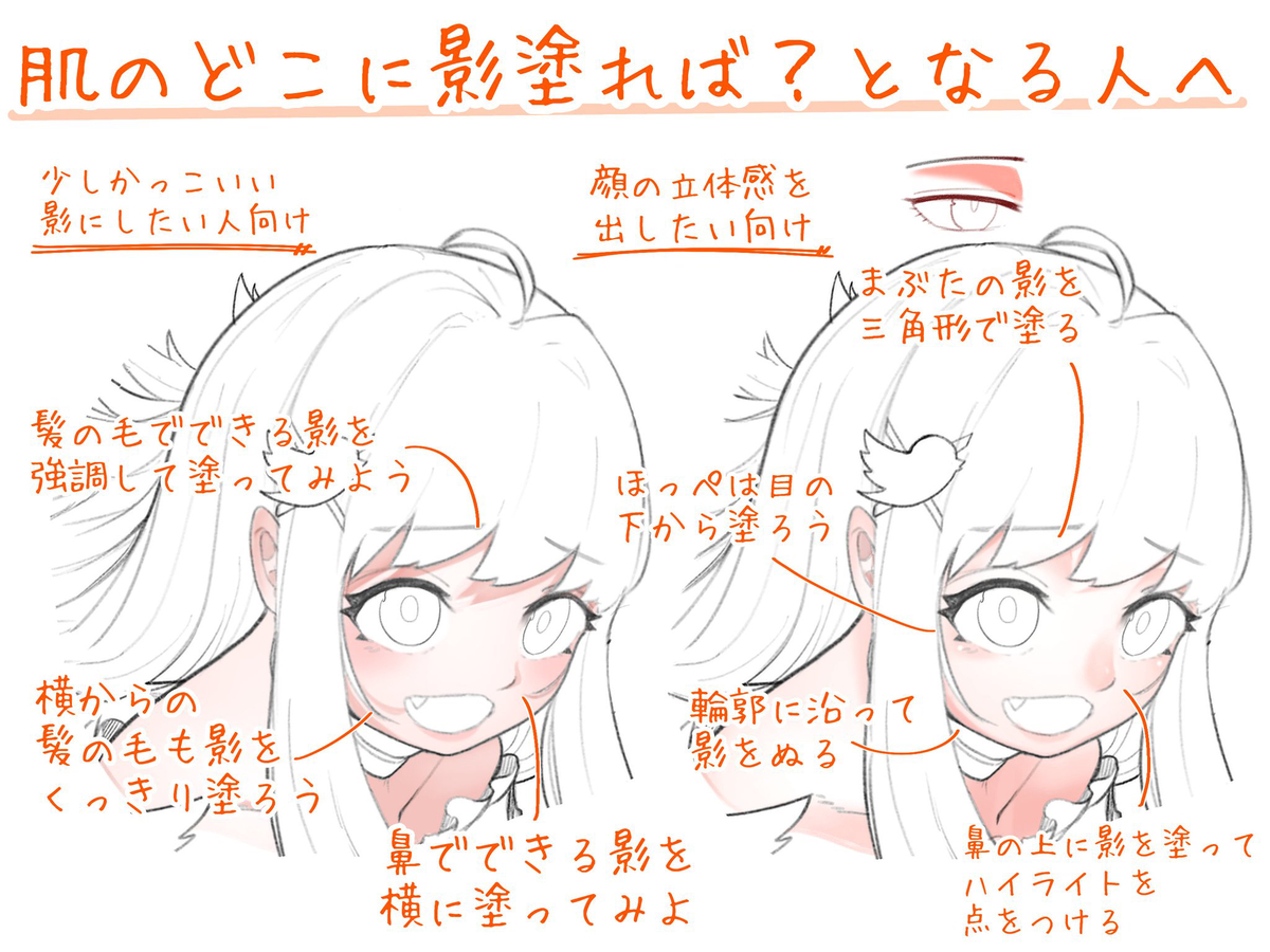 This is a pixiv picture whose title is 肌のどこに影塗れば？となる人へ.