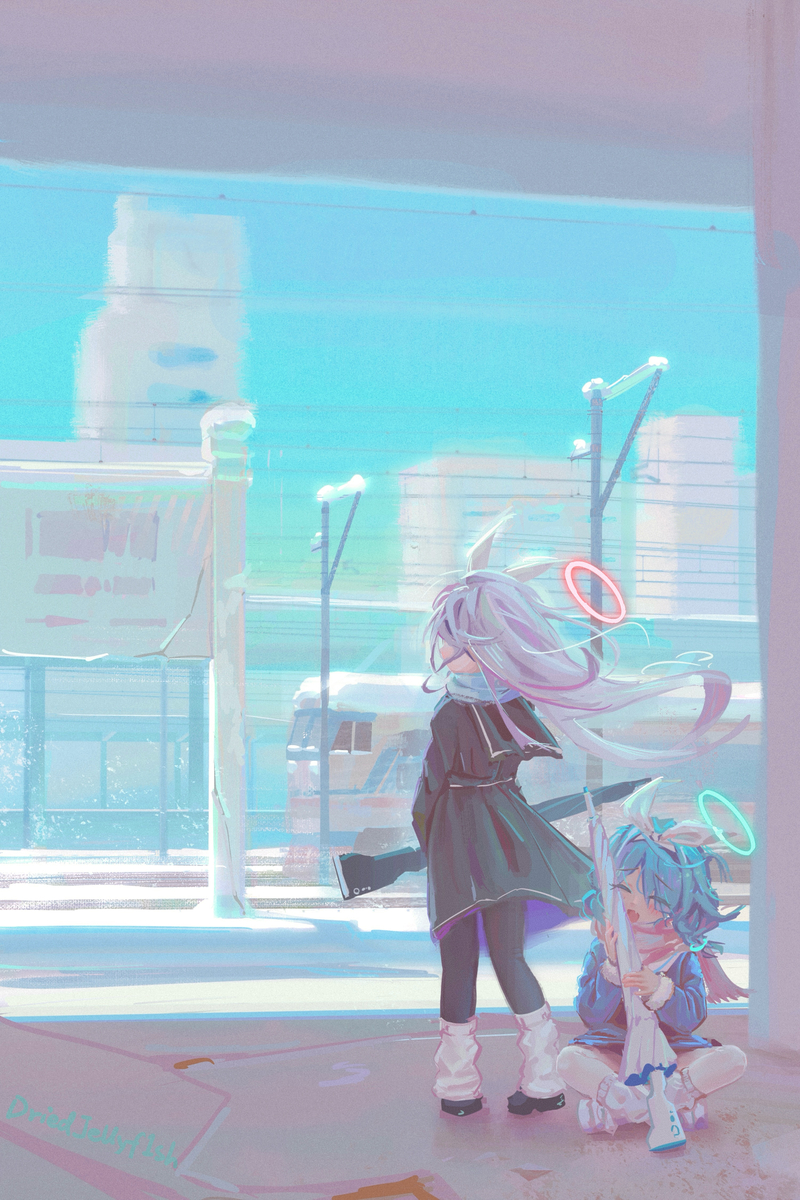 This is a pixiv picture whose title is 在冬季，两个旅人….