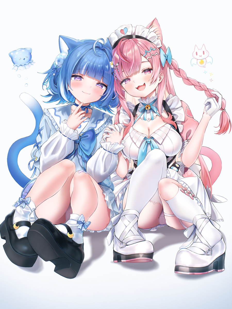 This is a pixiv picture whose title is 海月雲ろあ🪼☁️&結城さくな🎀🐾.