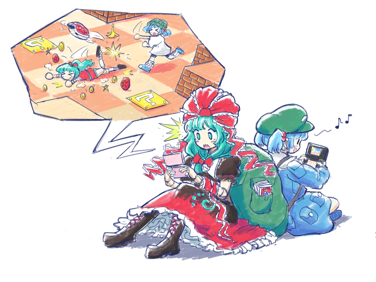 This is a pixiv picture whose title is Kappa x Doll gaming.