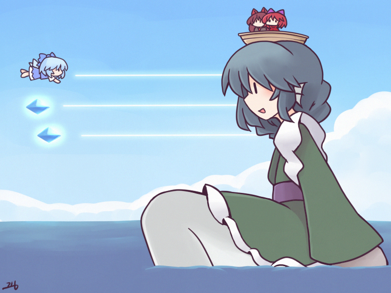 This is a pixiv picture whose title is 横スクロールSTGのボスの仕事をするわかさぎ姫.