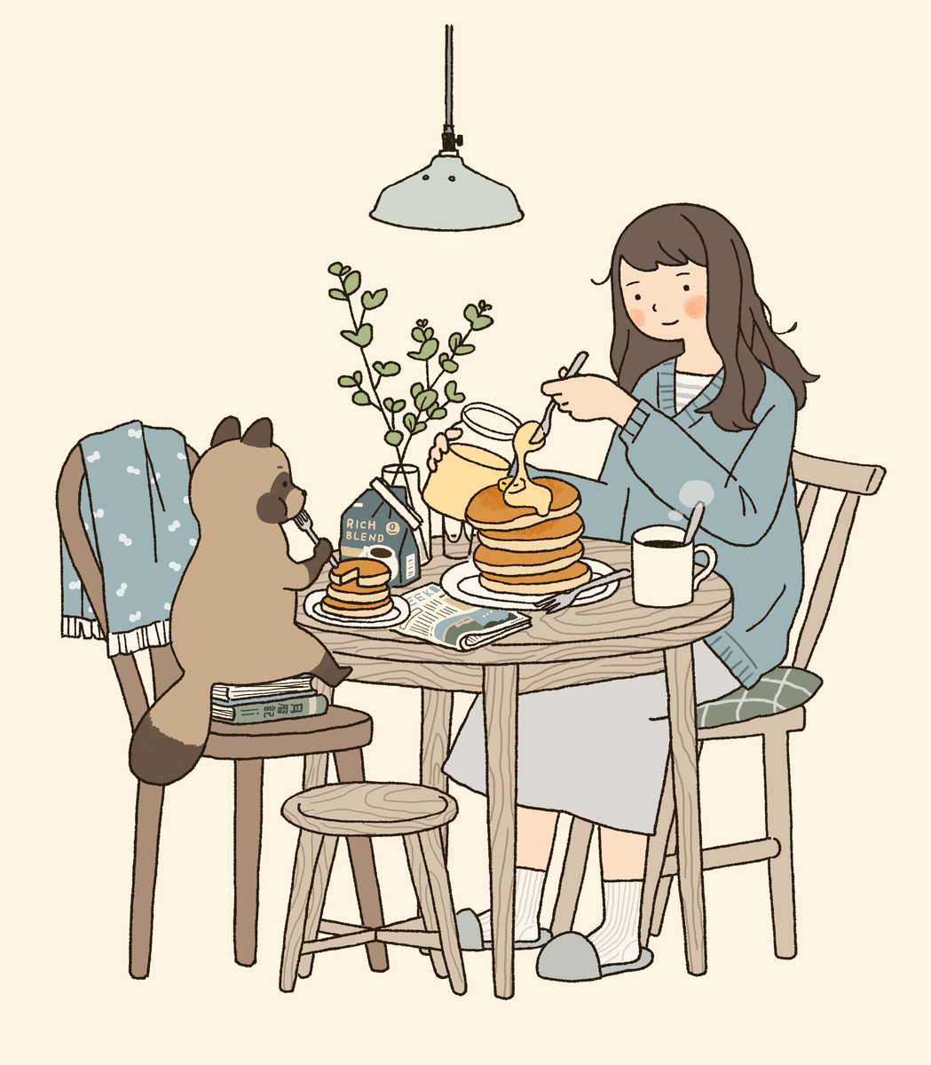 This is a pixiv picture whose title is 休日ホットケーキ.