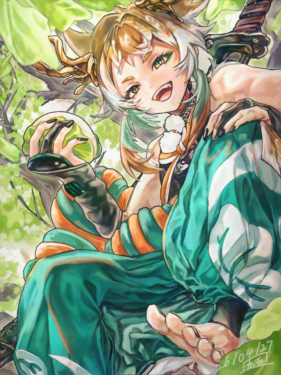 This is a pixiv picture whose title is 葉守りの神様.