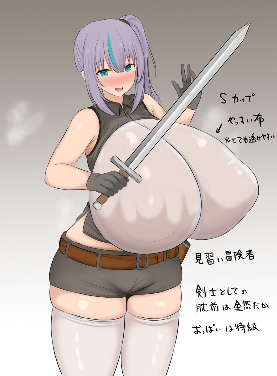 This is a pixiv picture whose title is （仮）Sカップデカ乳冒険者♀.