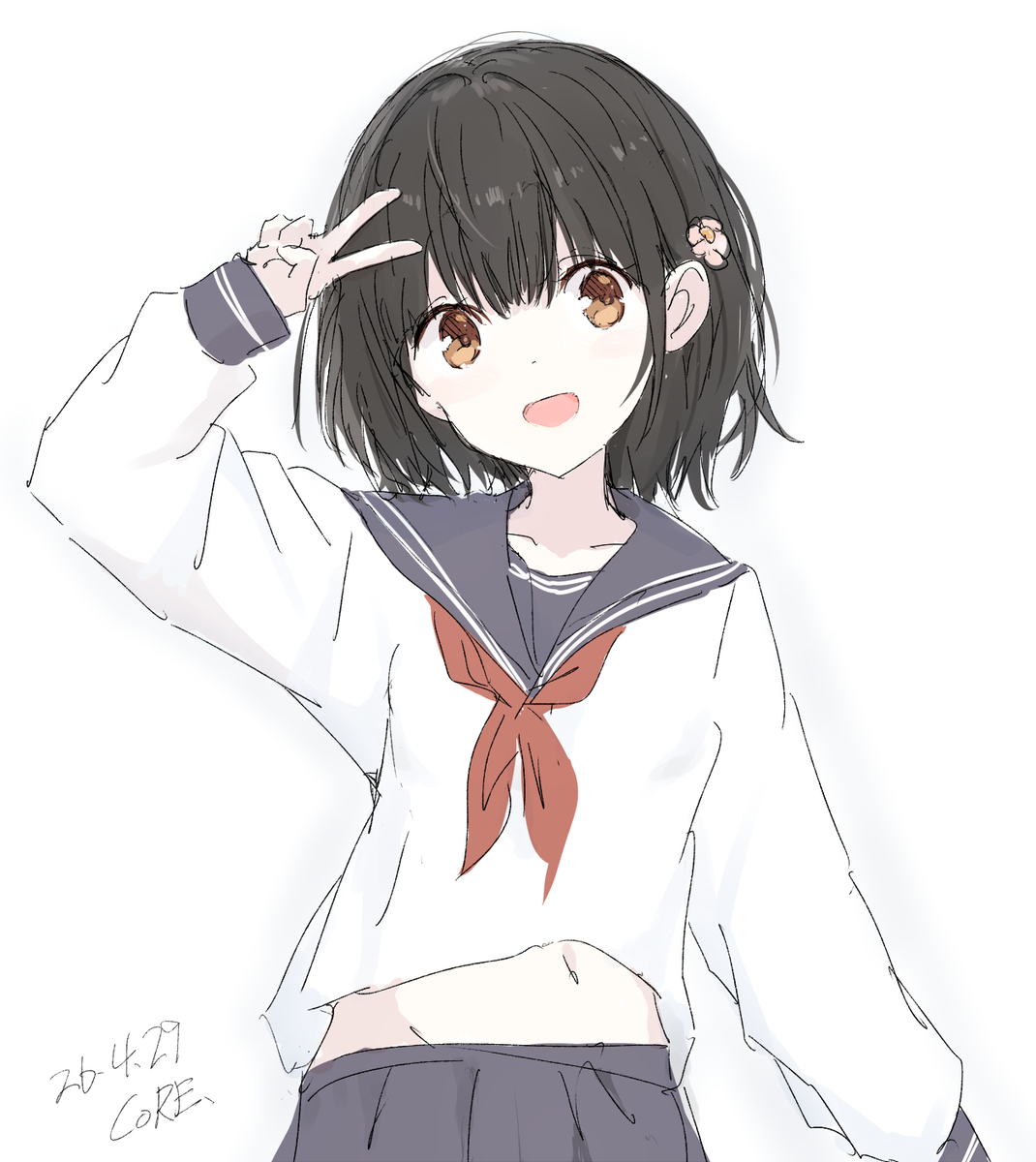 This is a pixiv picture whose title is 制服rkgk黒髪ショート少女.