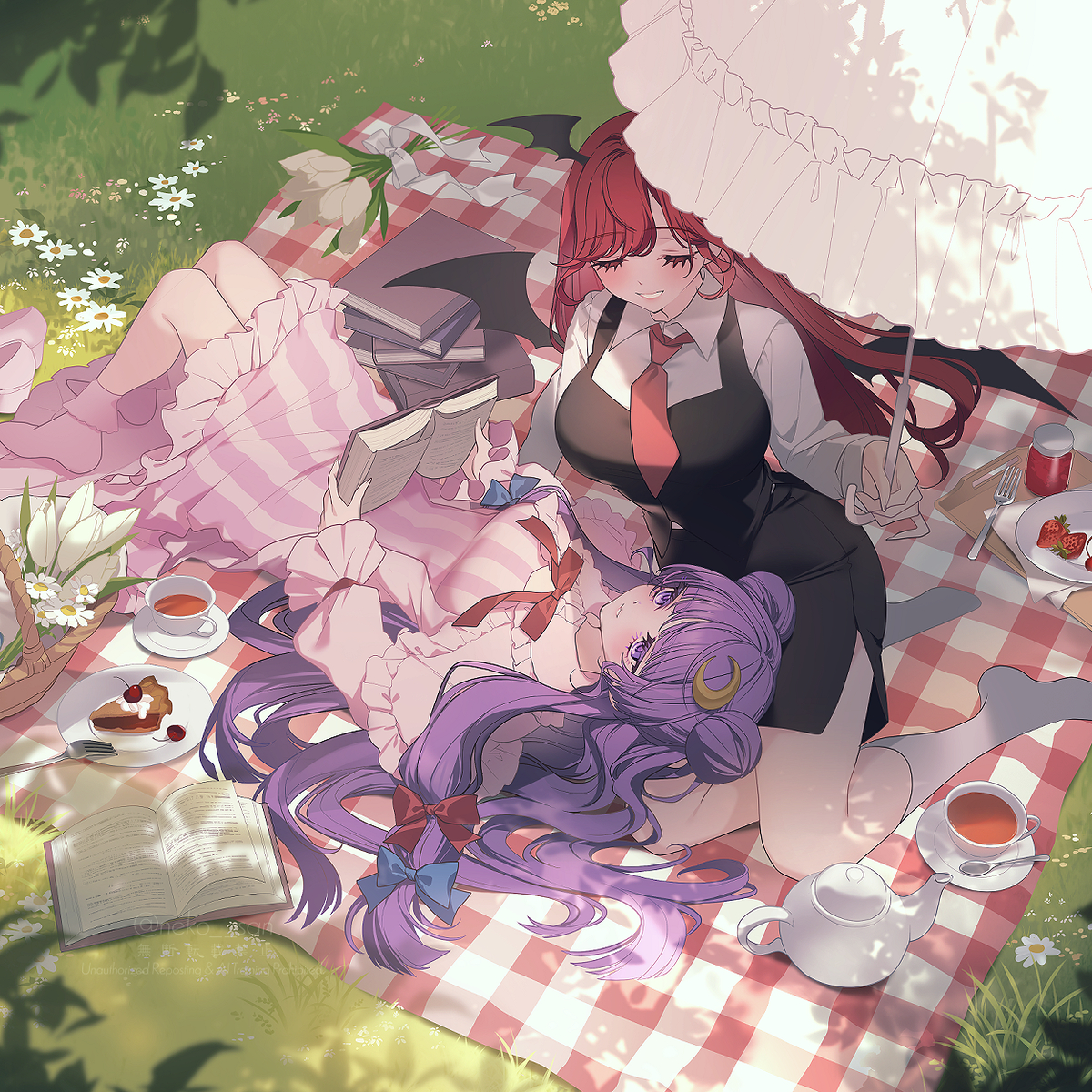 This is a pixiv picture whose title is ぱちぇこあピクニック.