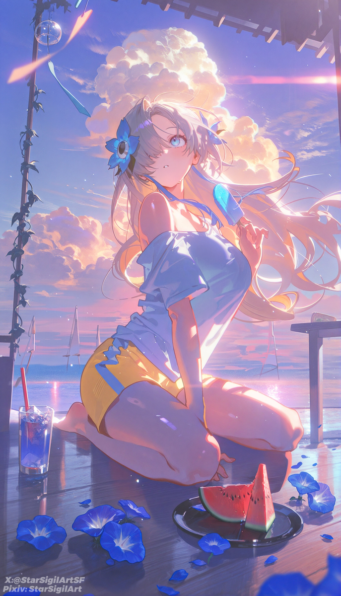 This is a pixiv picture whose title is 🍉🍉🍨.