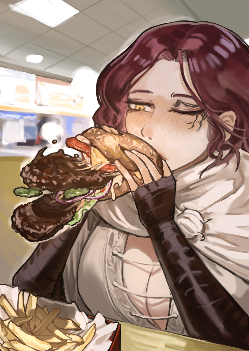 This is a pixiv picture whose title is 这里有汉堡霰弹枪.