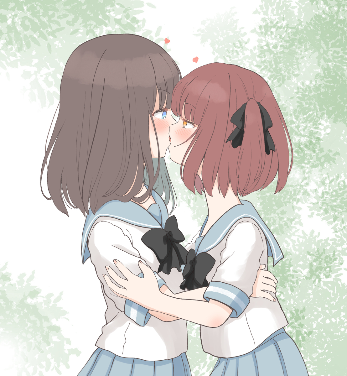 This is a pixiv picture whose title is 百合キス💕.
